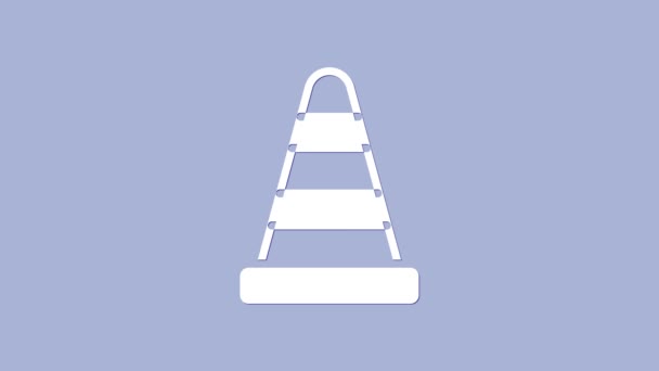 白色交通锥图标孤立在紫色背景。4K视频运动图形动画 — 图库视频影像