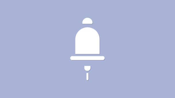 Icona campanello allarme squillo bianco isolato su sfondo viola. Sistema di allarme antincendio. Campanello di servizio, segnale di campanello, simbolo di notifica. Animazione grafica 4K Video motion — Video Stock
