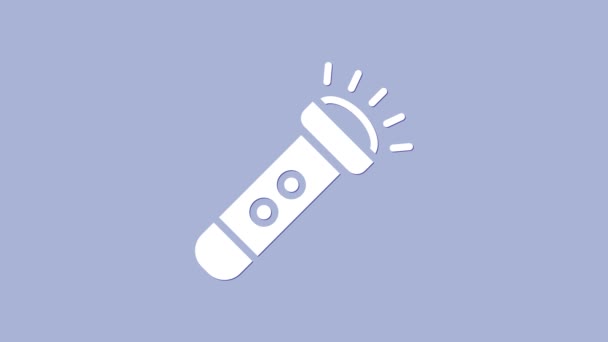 紫色の背景に白い懐中電灯のアイコンが隔離されている。4Kビデオモーショングラフィックアニメーション — ストック動画