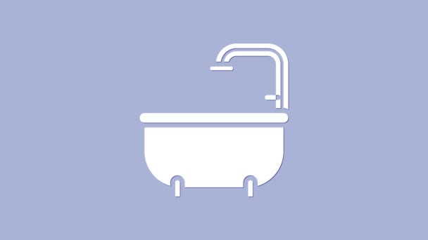 Icône de baignoire blanche isolée sur fond violet. Animation graphique de mouvement vidéo 4K — Video