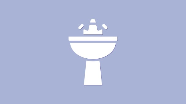 Lavabo blanc avec icône du robinet d'eau isolé sur fond violet. Animation graphique de mouvement vidéo 4K — Video
