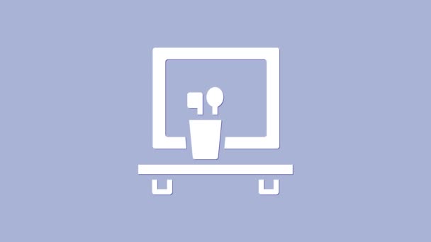 Biała ikona lustra Washbasin odizolowana na fioletowym tle. Wnętrze łazienki z lustrem. 4K Animacja graficzna ruchu wideo — Wideo stockowe