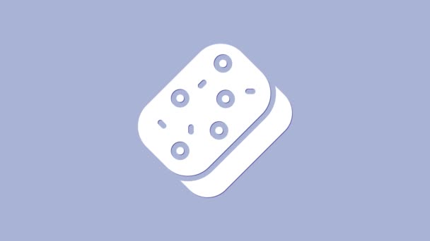 Белый цвет с пузырьками на фиолетовом фоне. Мерцание баста для мытья посуды. Логотип уборки. Видеографическая анимация 4K — стоковое видео