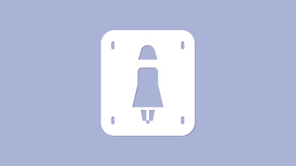 Biała damska ikona toalety izolowana na fioletowym tle. Znak WC. Łazienka. 4K Animacja graficzna ruchu wideo — Wideo stockowe