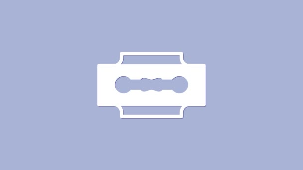 Ikona brzytwy białego ostrza odizolowana na fioletowym tle. 4K Animacja graficzna ruchu wideo — Wideo stockowe