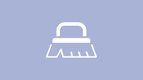 Cepillo blanco para icono de limpieza aislado sobre fondo púrpura. Animación gráfica de vídeo 4K — Vídeo de stock