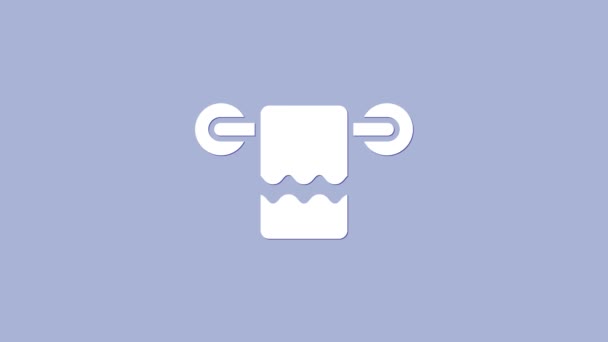 Biały ręcznik na ikonie wieszaka odizolowany na fioletowym tle. Ikona ręcznika łazienkowego. 4K Animacja graficzna ruchu wideo — Wideo stockowe