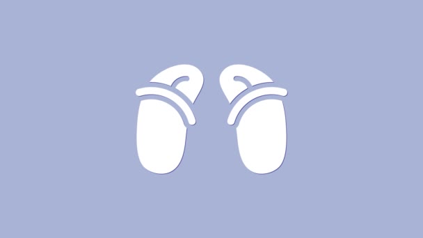 Белый шлепанцы значок изолирован на фиолетовом фоне. Знак пляжных тапочек. Видеографическая анимация 4K — стоковое видео