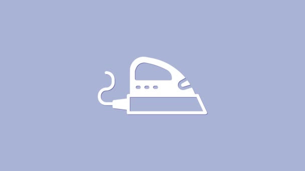 Wit elektrisch ijzeren pictogram geïsoleerd op paarse achtergrond. Stoomstrijkijzer. 4K Video motion grafische animatie — Stockvideo