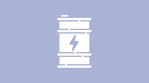 Biała ikona beczki paliwa Bio izolowana na fioletowym tle. Biologia ekologiczna i pojemnik. Zielone środowisko i recykling. 4K Animacja graficzna ruchu wideo — Wideo stockowe