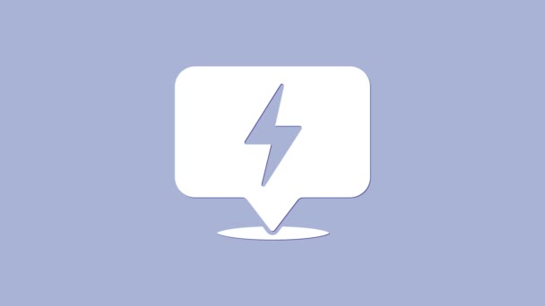 Ікона білого блискавки ізольована на фіолетовому фоні. Блискавка. Заряджання спалаху. Грім болт. Страйк блискавки. 4K Відеографічна анімація — стокове відео