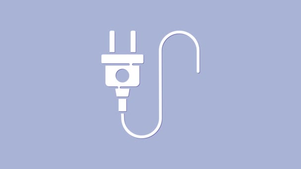 Icono de enchufe eléctrico blanco aislado sobre fondo púrpura. Concepto de conexión y desconexión de la electricidad. Animación gráfica de vídeo 4K — Vídeos de Stock