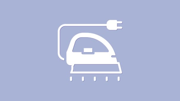 Icona in ferro elettrico bianco isolato su sfondo viola. Ferro a vapore. Animazione grafica 4K Video motion — Video Stock