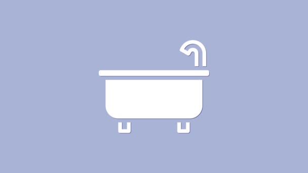 白色浴缸图标隔离在紫色背景。4K视频运动图形动画 — 图库视频影像
