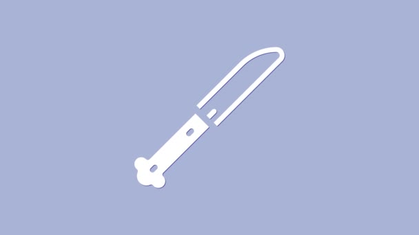 Icono del cuchillo blanco aislado sobre fondo púrpura. Símbolo de cubertería. Animación gráfica de vídeo 4K — Vídeos de Stock