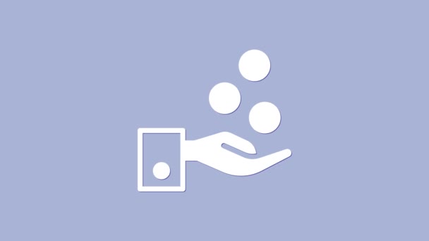 Weiße zahlen Trinkgelder an das Servicepersonal in Restaurants und Hotels, isoliert auf violettem Hintergrund. Trinkgeld Bargeld Münze Hotel Resort Service. 4K Video Motion Grafik Animation