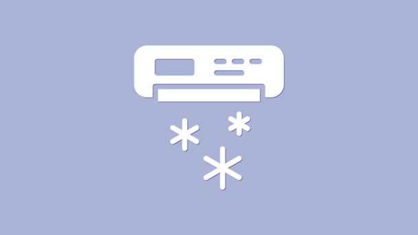Weißes Symbol der Klimaanlage isoliert auf violettem Hintergrund. Split-System-Klimaanlage. Kühle und kalte Klimaanlage. 4K Video Motion Grafik Animation