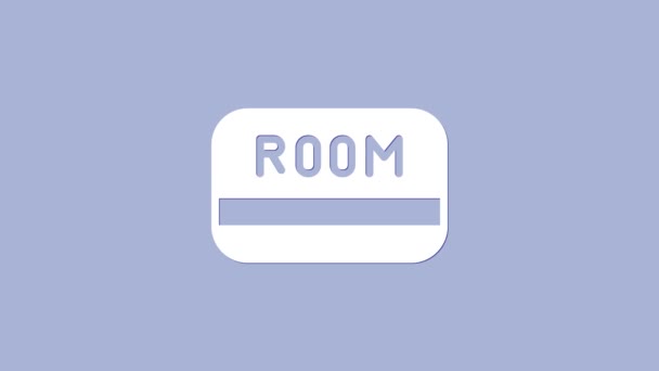 Tarjeta llave blanca del hotel del icono de la habitación aislada sobre fondo púrpura. Control de acceso. Sensor táctil. Sistema de seguridad, protección. Animación gráfica de vídeo 4K — Vídeo de stock