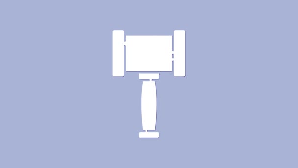 Icona del martelletto del giudice bianco isolata su sfondo viola. Gavel per l'aggiudicazione di sentenze e fatture, corte, giustizia. Martello d'asta. Animazione grafica 4K Video motion — Video Stock