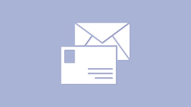 Icône de l'enveloppe blanche isolée sur fond violet. Message électronique symbole de lettre. Animation graphique de mouvement vidéo 4K — Video