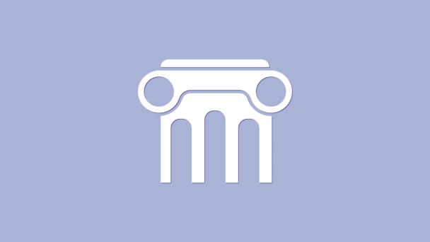 紫色の背景に分離された白い法律の柱のアイコン。4Kビデオモーショングラフィックアニメーション — ストック動画