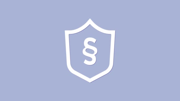 Hukum White Justice di ikon perisai terisolasi di latar belakang ungu. Animasi grafis gerak Video 4K — Stok Video