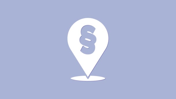 White Location wet pictogram geïsoleerd op paarse achtergrond. 4K Video motion grafische animatie — Stockvideo