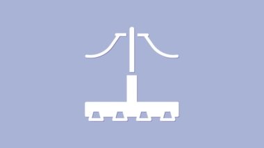 Beyaz Demiryolu ikonu mor arka planda izole edildi. Demiryolu üstten geçiyor. Temas kablosu. 4K Video hareketli grafik canlandırması