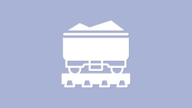 Beyaz Kömür Treni ikonu, mor arka planda izole edilmiş. Demiryolu taşımacılığı. 4K Video hareketli grafik canlandırması