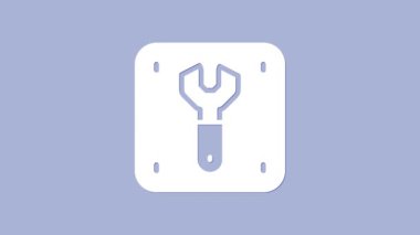 Mor arkaplanda demiryolu ikonunun beyaz tamiri izole edildi. Onarım işe yarıyor. Tadilat işi. İmza ve bariyer. 4K Video hareketli grafik canlandırması