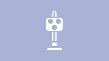 Beyaz Tren trafik lambası simgesi mor arkaplanda izole edildi. Trenlerin hareketlerini düzenlemek için demiryolu için trafik ışıkları. 4K Video hareketli grafik canlandırması