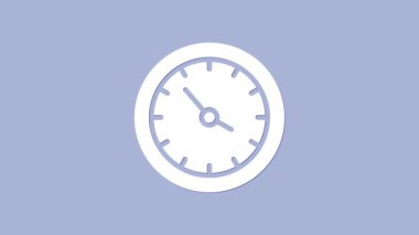 Beyaz Tren İstasyonu saat simgesi mor arkaplanda izole edildi. 4K Video hareketli grafik canlandırması