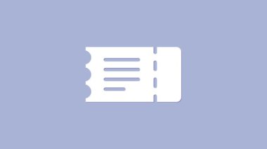 Beyaz tren bileti ikonu mor arka planda izole edildi. Demiryolu ile seyahat et. 4K Video hareketli grafik canlandırması