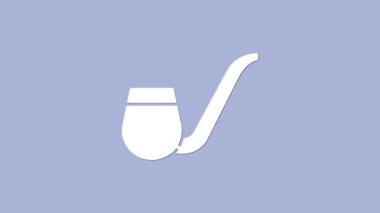 Mor arka planda izole edilmiş duman simgesi olan beyaz sigara piposu. Tütün piposu. 4K Video hareketli grafik canlandırması