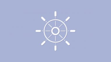 Beyaz Gemi direksiyon simgesi mor arka planda izole edildi. 4K Video hareketli grafik canlandırması