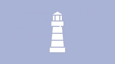 Beyaz Deniz feneri simgesi mor arkaplanda izole edilmiş. 4K Video hareketli grafik canlandırması