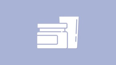 Mor arka planda beyaz bebek besin ikonu. 4K Video hareketli grafik canlandırması