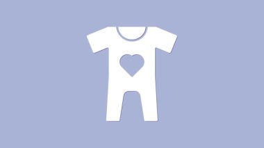 Mor arkaplanda beyaz bebek kıyafetleri ikonu var. Bebek kıyafetleri, erkek ve kız için. Bebek kıyafeti. 4K Video hareketli grafik canlandırması