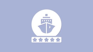 Beyaz Yolcu gemisi simgesi mor arka planda izole edildi. Seyahat turizmi deniz taşımacılığı. Yolcu gemisi, yolcu gemisi. Dünya çapında bir gezi. 4K Video hareketli grafik canlandırması