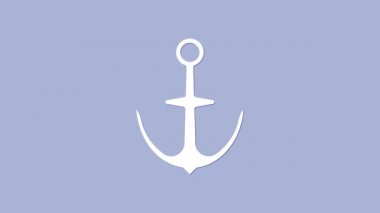 Beyaz Anchor simgesi mor arkaplanda izole edildi. 4K Video hareketli grafik canlandırması