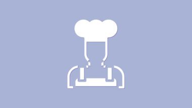 Beyaz Aşçı simgesi mor arkaplanda izole edilmiş. Şef sembolü. 4K Video hareketli grafik canlandırması