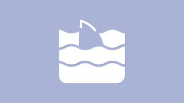 Okyanus dalgası ikonunda beyaz köpekbalığı yüzgeci mor arkaplanda izole edilmiş. 4K Video hareketli grafik canlandırması