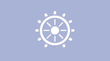 Beyaz Gemi direksiyon simgesi mor arka planda izole edildi. 4K Video hareketli grafik canlandırması