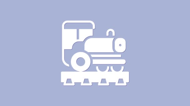 Witte Vintage locomotief pictogram geïsoleerd op paarse achtergrond. Stoomlocomotief. 4K Video motion grafische animatie — Stockvideo