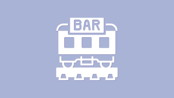 Icône de train restaurant blanc isolé sur fond violet. Animation graphique de mouvement vidéo 4K — Video