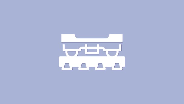 Білий вагон вагона Cargo ізольований на фіолетовому фоні. Вантажівка. Залізничний транспорт. 4K Відеографічна анімація — стокове відео