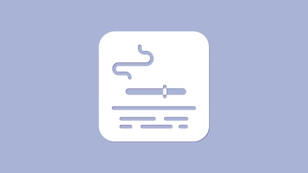Blanco Icono de área de fumadores aislado sobre fondo púrpura. Animación gráfica de vídeo 4K — Vídeos de Stock
