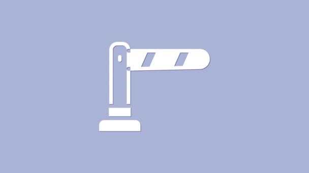 Biała ikona bariery kolejowej izolowana na fioletowym tle. 4K Animacja graficzna ruchu wideo — Wideo stockowe