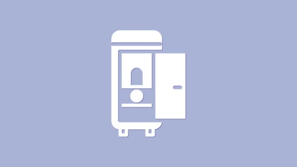 Biała toaleta w ikonie wagonu kolejowego odizolowana na fioletowym tle. 4K Animacja graficzna ruchu wideo — Wideo stockowe