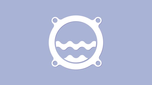 Bílá loď okénko s nýty a pláštěnky mimo ikonu izolované na fialovém pozadí. Grafická animace pohybu videa 4K — Stock video
